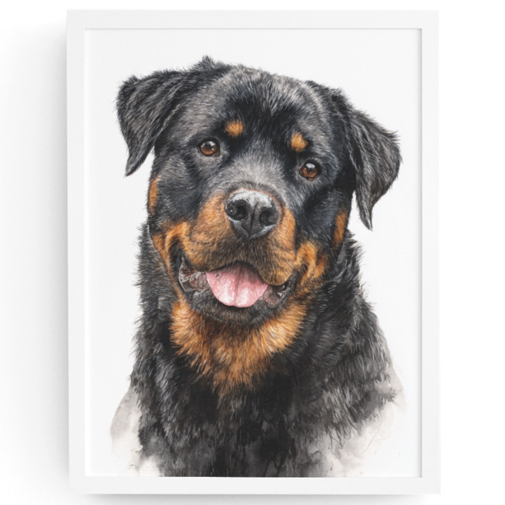 Rottweiler Watercolor Pet Portrait - Dog Wall Art Poster Unframed